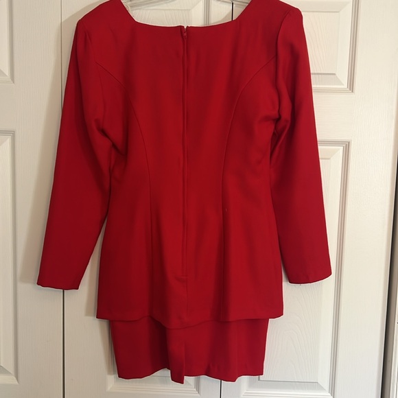 VTG 80s La Belle Juniors Sz 5 Red Long Sleeve Mini Dress Shoulder Pads H1 - Picture 7 of 12